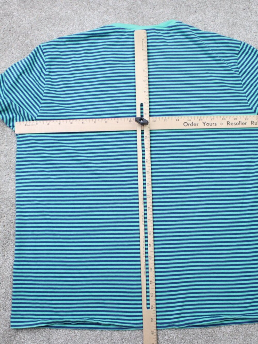 Lacoste Men's Short Sleeve V-Neck Striped Tee in Teal and Navy - Picture 7 of 10